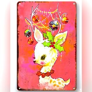 Vintage Look Holiday Reindeer Metal Sign NEW